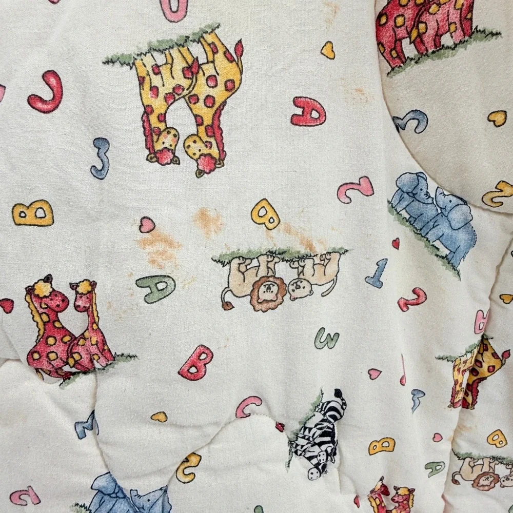 Fisher Price Noahs Ark Boar‎ Animals Red Blue Baby Blanket Kids Quilt Comforter